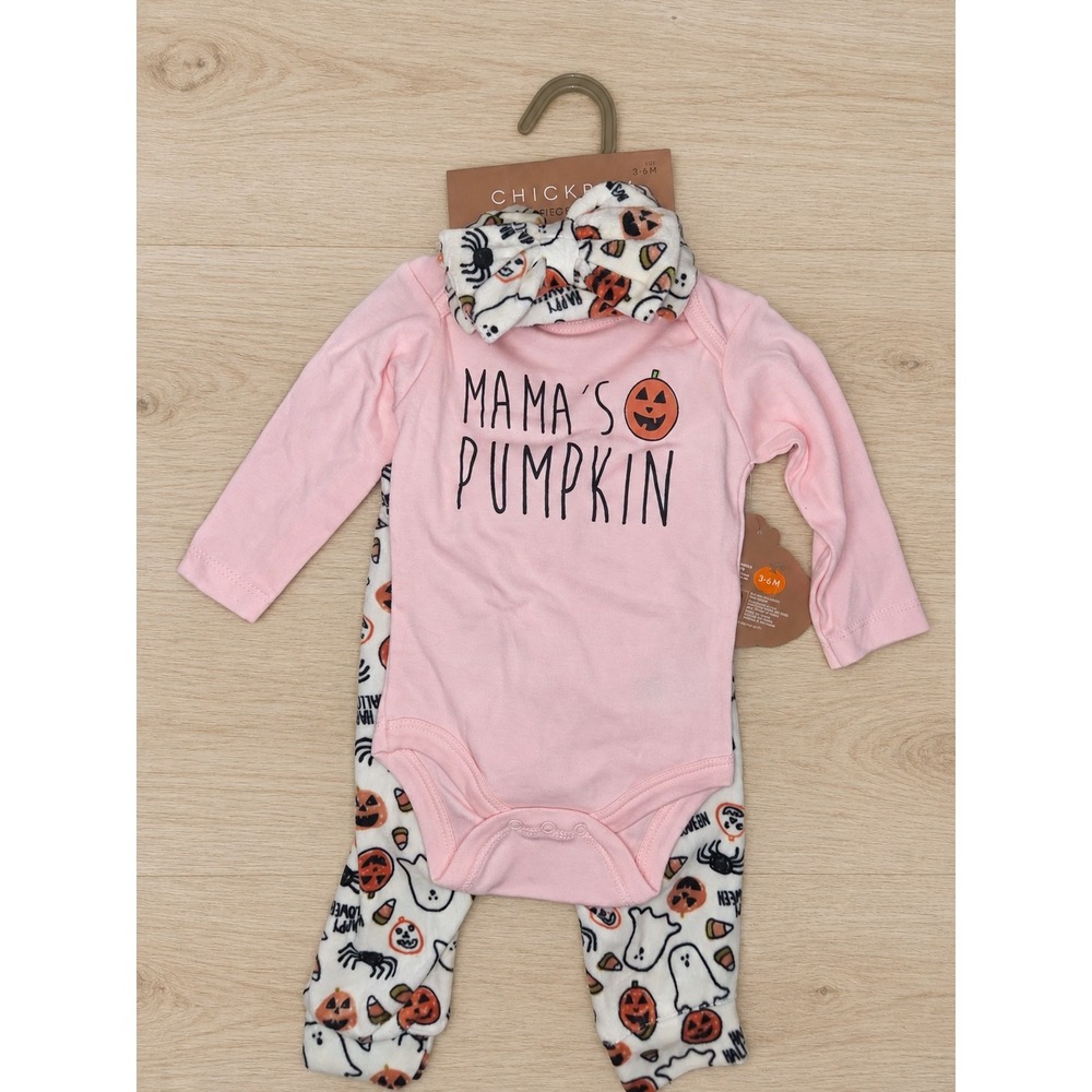 Chickpea Baby Girls Halloween 3 Piece Set Mamas Pumpkin Pink 3-6M NWT